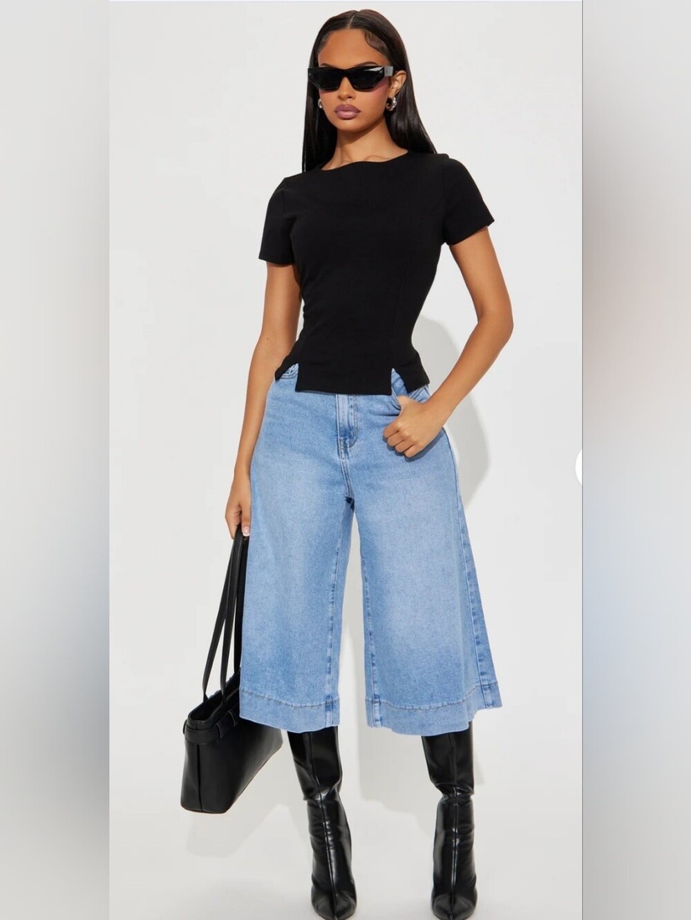 Women's Wide Leg Denim Culottes in Blue